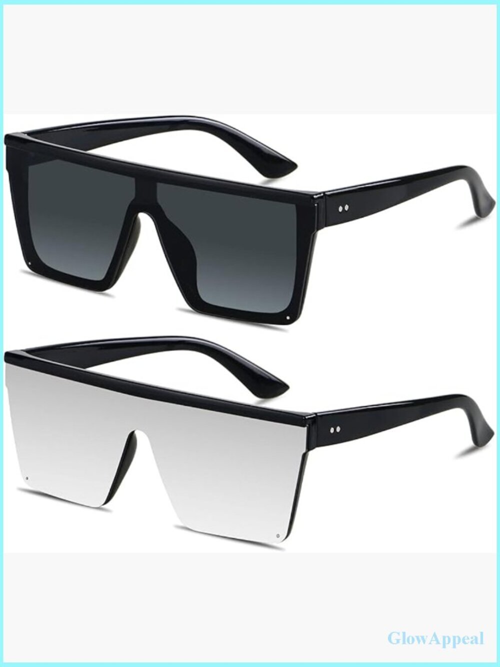 Oversized Square Flat Top Shield Sunglasses UV Protection Rimless Shades